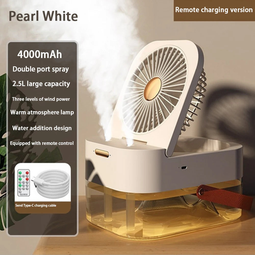 Wireless Humidifier with Fan 2.5L Large Capacity Water Mist USB Portable Air Conditioner Diffuser For Home Room Remote Control