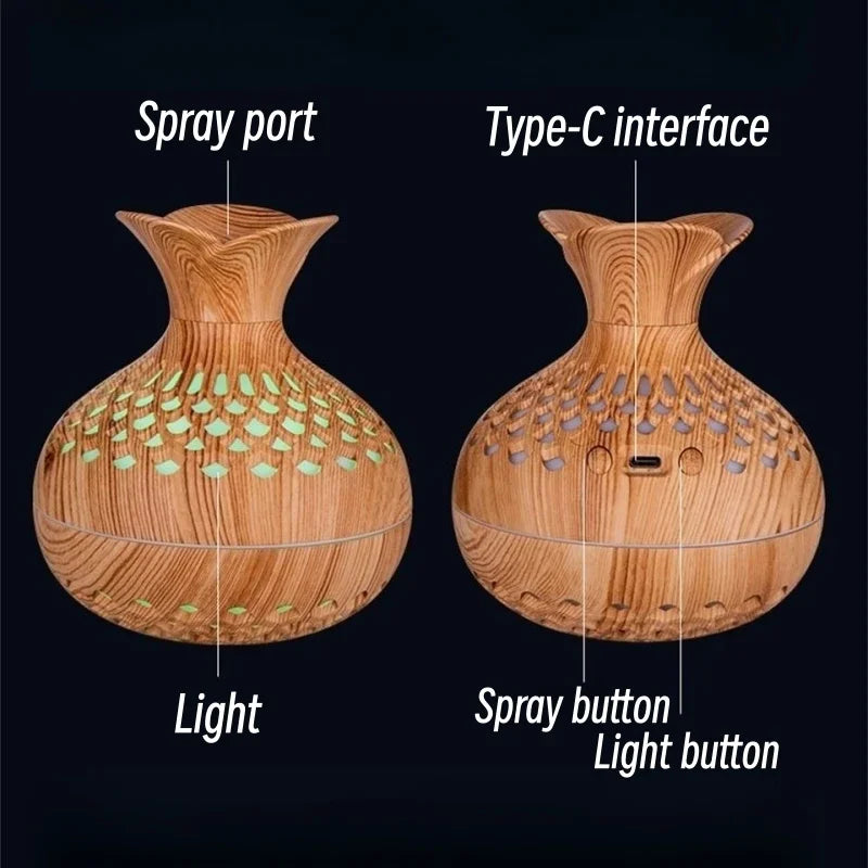 Wood Grain Vase Humidifier Household Electric Ultrasonic Air Humidifier Desktop Essential Oil Diffuser Air Purifier Home Room