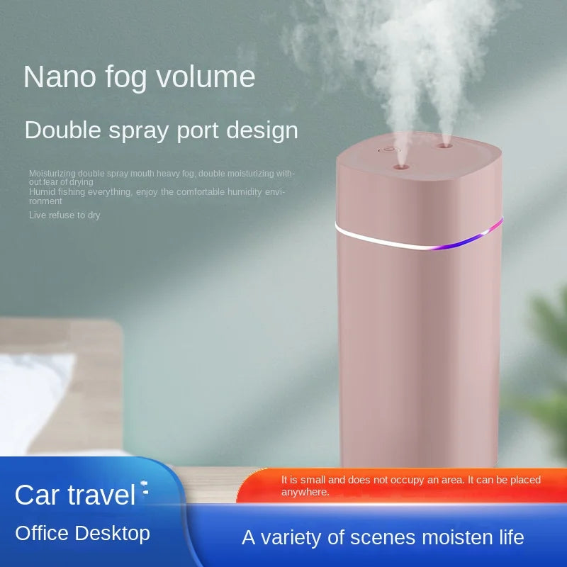 Dual-Nozzle USB Humidifier | 600ml/H Super Mist & Ultra Quiet | Car/Home Moisturizing Device