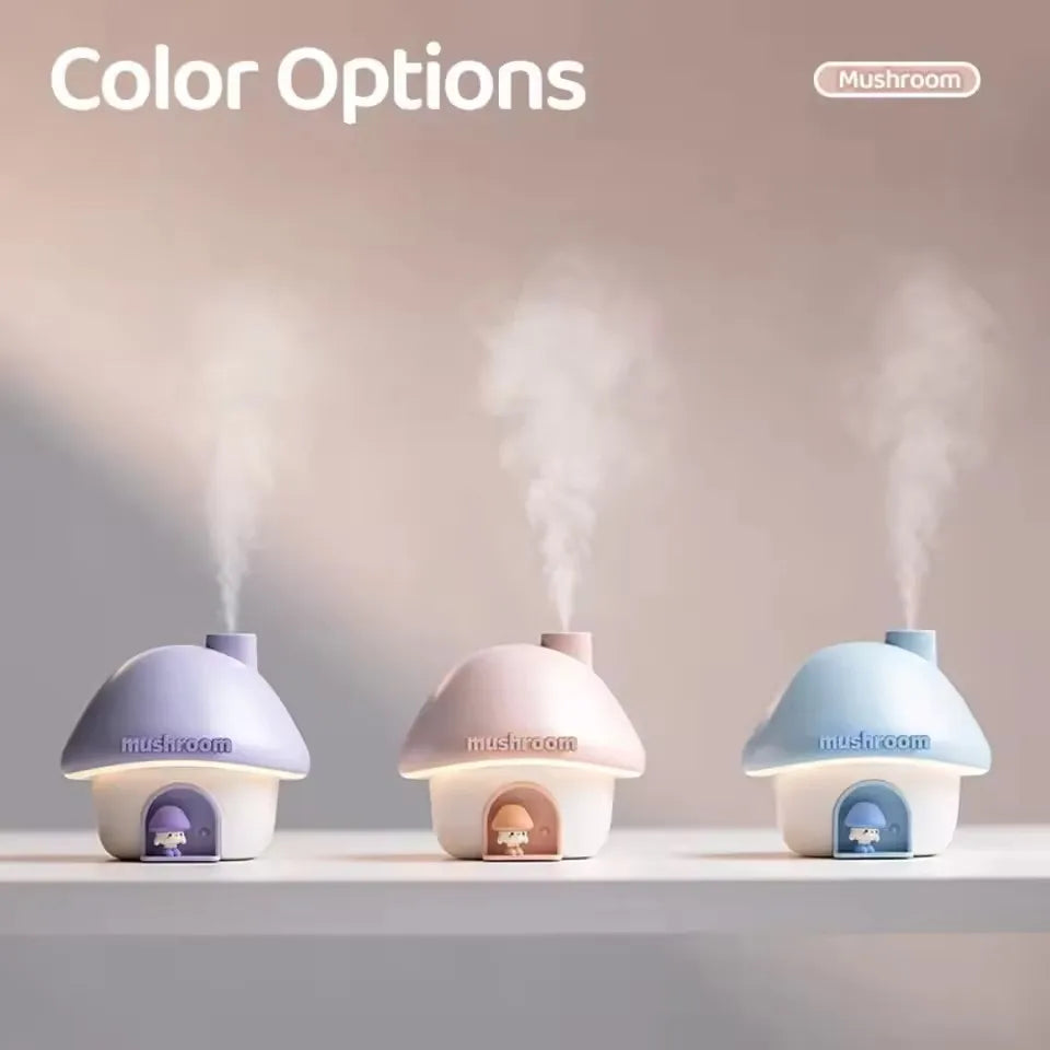 Cartoon Air Humidifier 300ml Mini Essential Oil Aroma Diffusers Colorful Lighting Cute Mushroom House Home Ultrasonic Humidifier