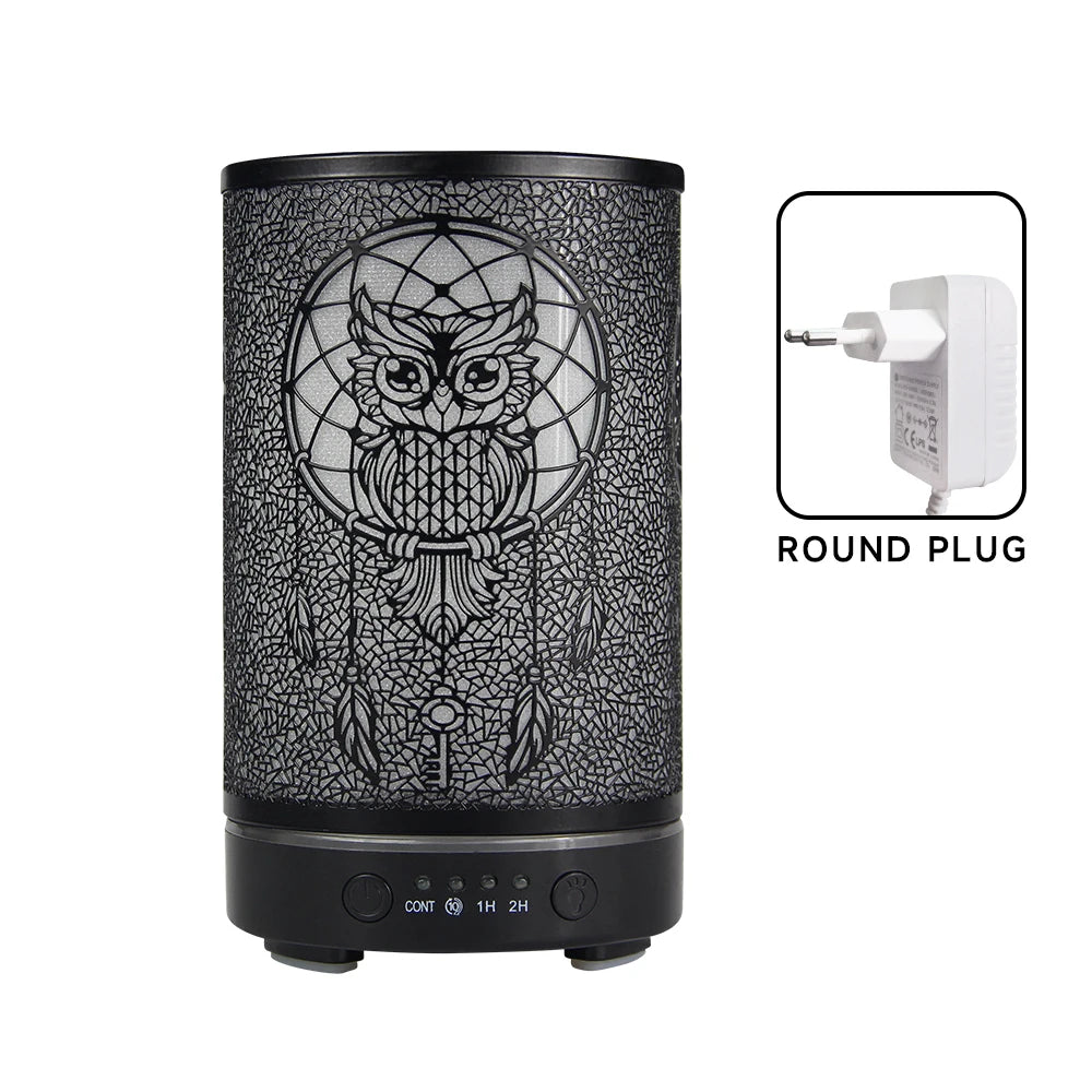 100ml Air Humidifier Hollow Owl Cool Mist Maker Fragrance Diffuser Home Office Essential Oil Aroma humidificador with LED Lights