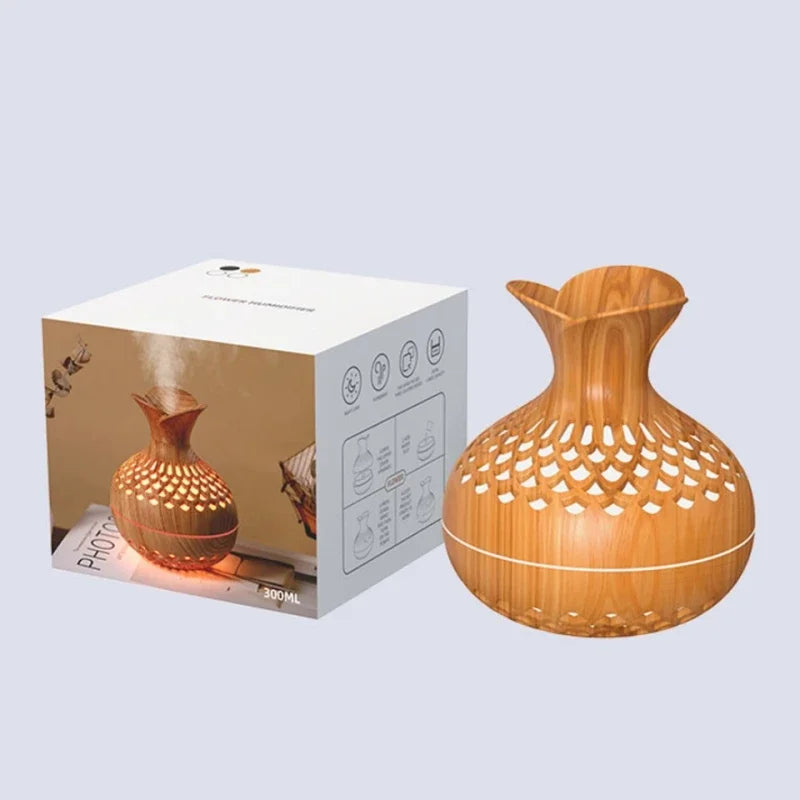 Wood Grain Vase Humidifier Household Electric Ultrasonic Air Humidifier Desktop Essential Oil Diffuser Air Purifier Home Room