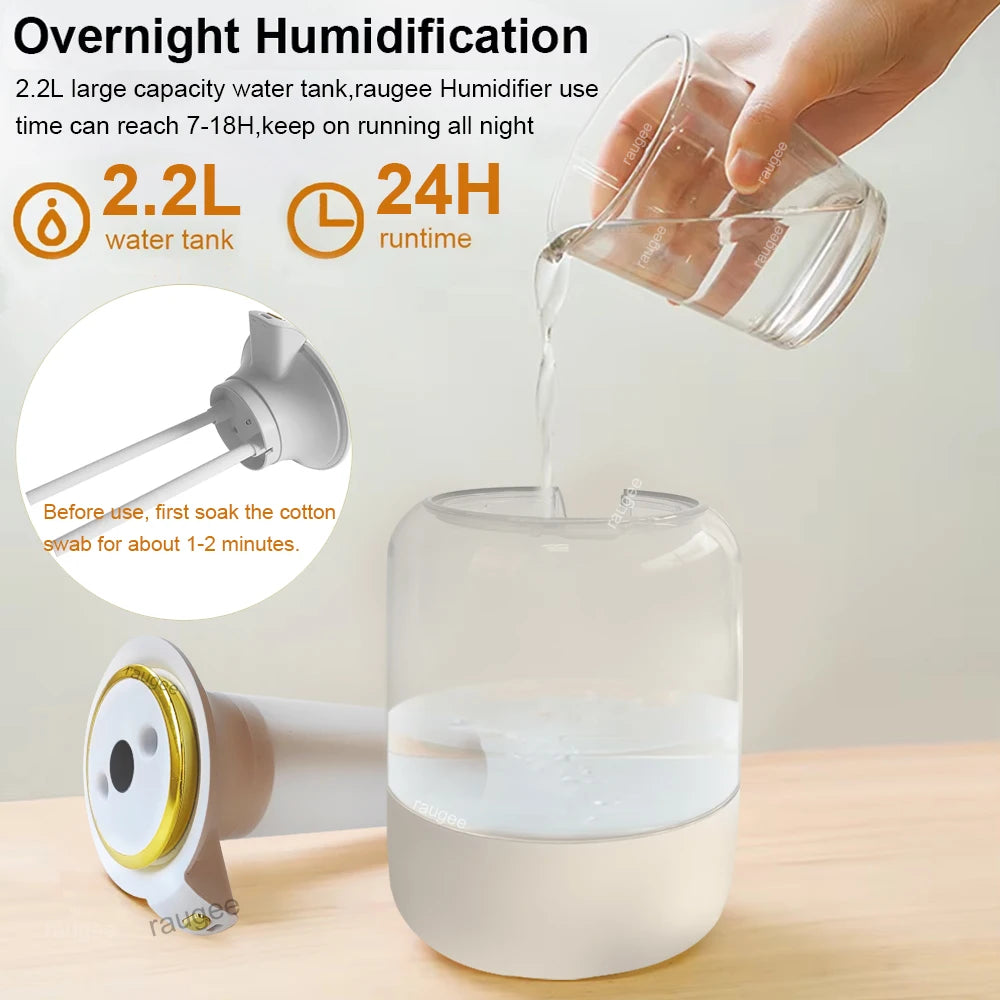 Air Humidifier 2.2L Large Capacity Home Humidifier Mute Mist Maker Double Nozzle Usb Humidifier for Bedroom with LED Night Light