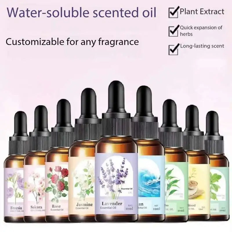 10ml Plant essential oil. Dropper water-soluble. 9 scents. Air freshener. Deodorant. Aromatherapy essential oil.