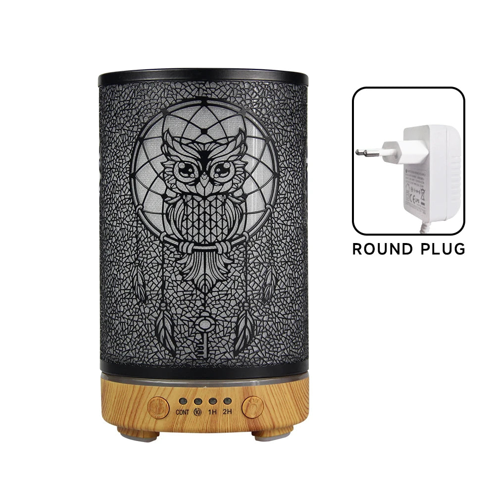 100ml Air Humidifier Hollow Owl Cool Mist Maker Fragrance Diffuser Home Office Essential Oil Aroma humidificador with LED Lights