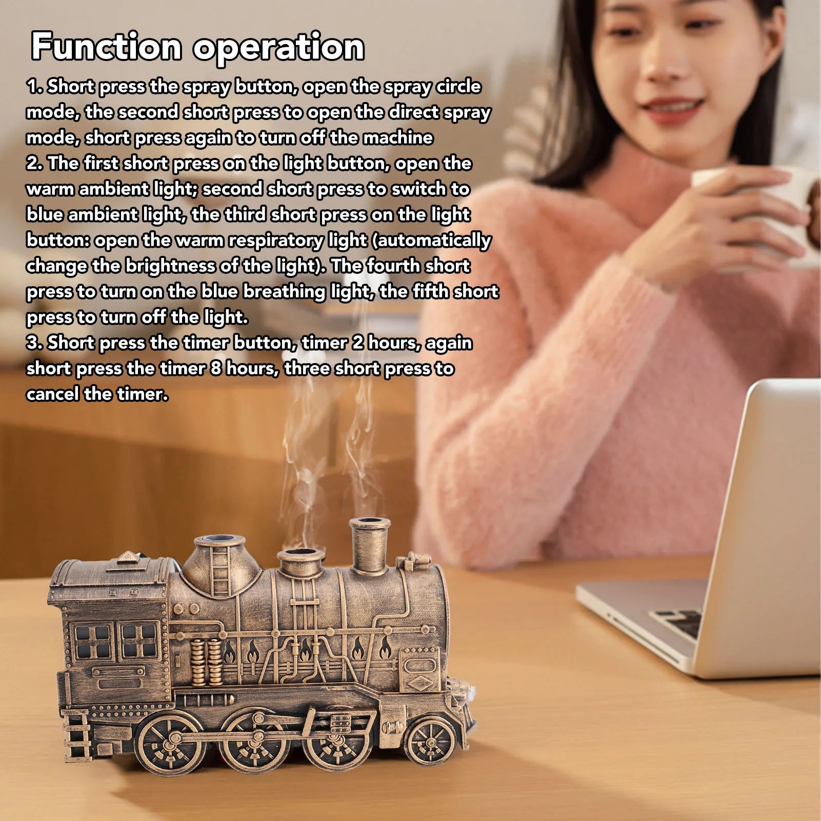 300ml Train Air Humidifier Ultrasonic Aromatherapy Diffusers Mist Maker Fragrance Essential Oil Aroma Difusor