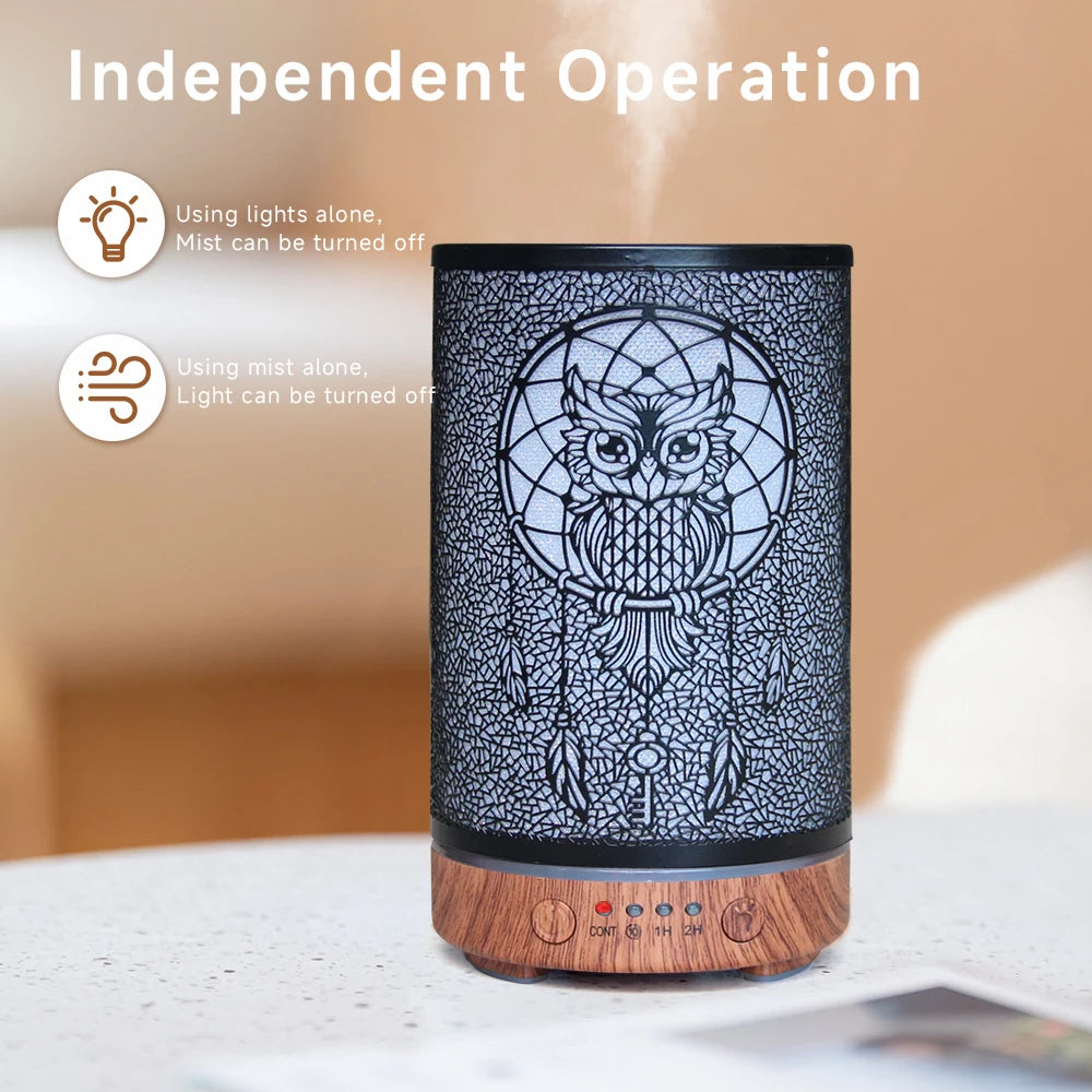 100ml Air Humidifier Hollow Owl Cool Mist Maker Fragrance Diffuser Home Office Essential Oil Aroma humidificador with LED Lights