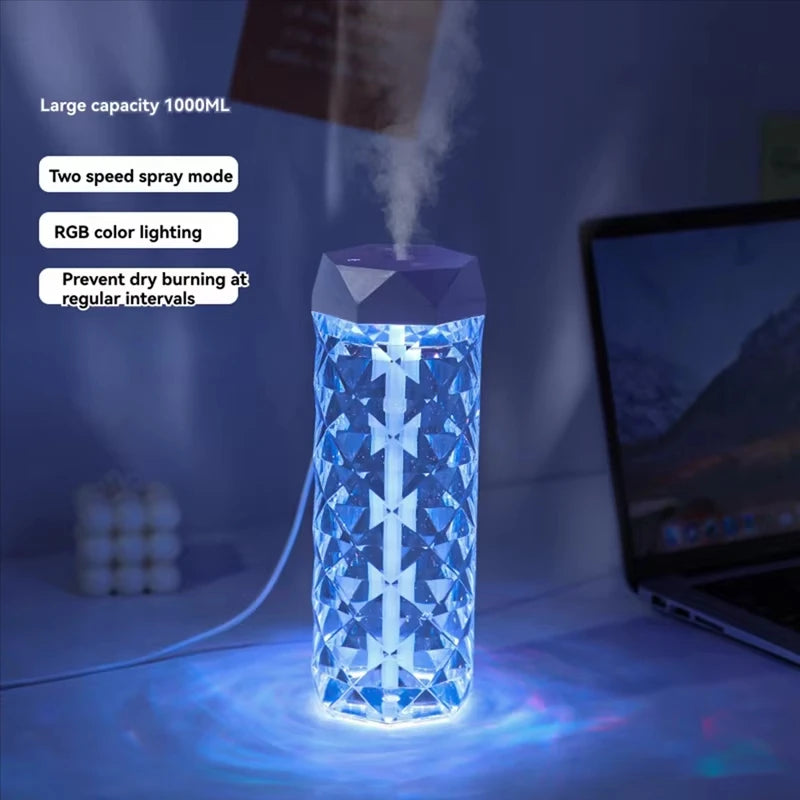 Air humidifier 1L aromatherapy spray essential oil diffuser household crystal lamp humidifier with night light