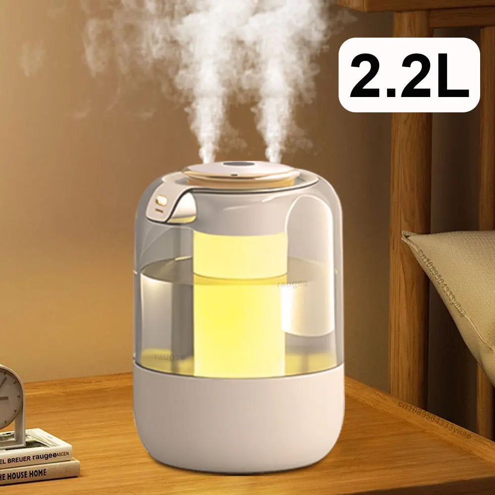 Air Humidifier 2.2L Large Capacity Home Humidifier Mute Mist Maker Double Nozzle Usb Humidifier for Bedroom with LED Night Light