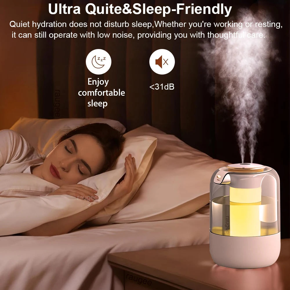 Air Humidifier 2.2L Large Capacity Home Humidifier Mute Mist Maker Double Nozzle Usb Humidifier for Bedroom with LED Night Light