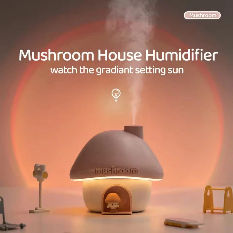 Cartoon Air Humidifier 300ml Mini Essential Oil Aroma Diffusers Colorful Lighting Cute Mushroom House Home Ultrasonic Humidifier