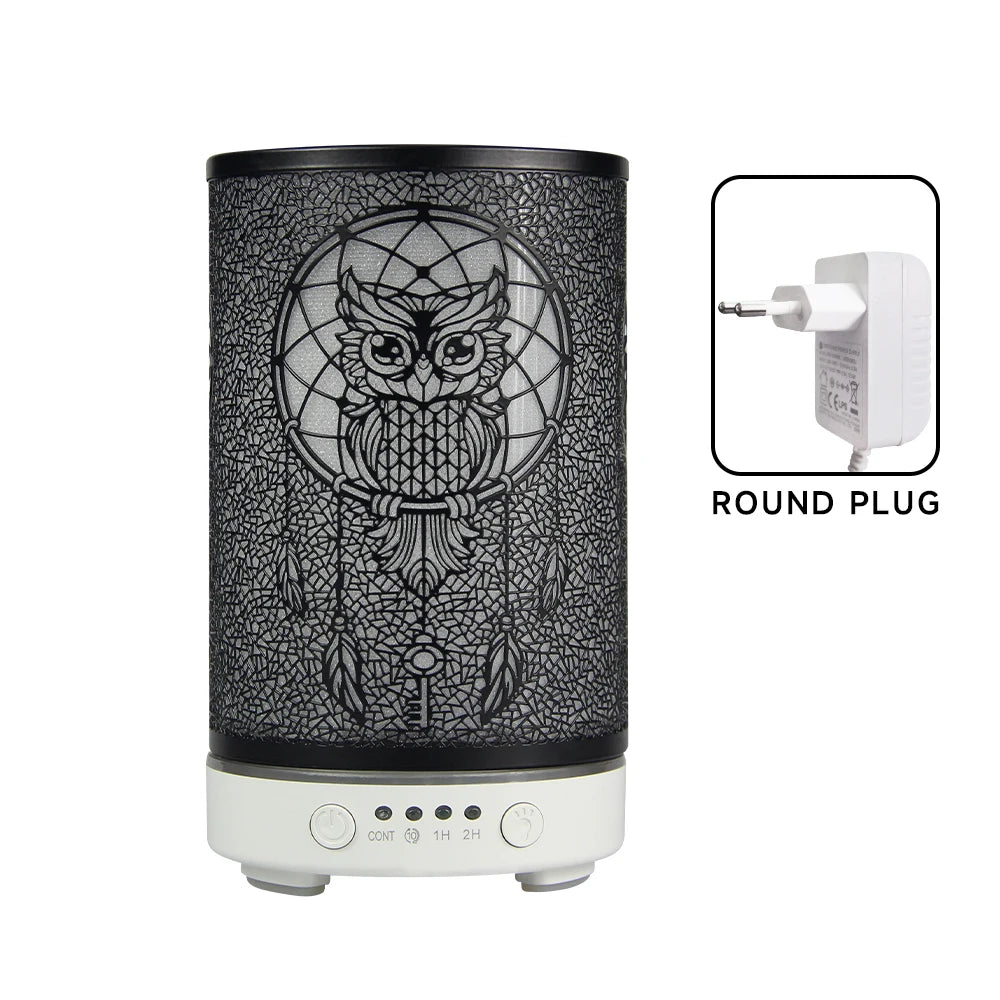 100ml Air Humidifier Hollow Owl Cool Mist Maker Fragrance Diffuser Home Office Essential Oil Aroma humidificador with LED Lights
