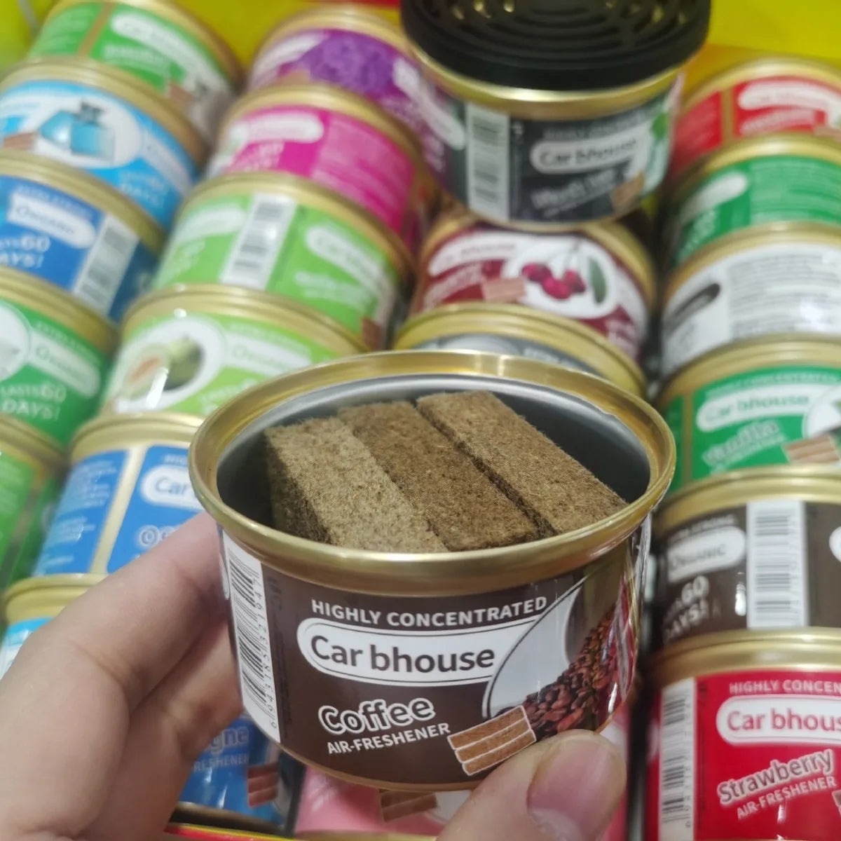 Organic air freshener tank, bubble gum scent, 3 anti-spill blocks per can, perfect for car scent, new car scent, suitable for ho