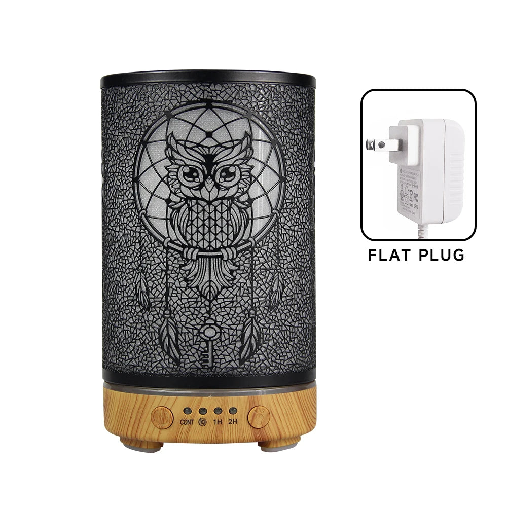 100ml Air Humidifier Hollow Owl Cool Mist Maker Fragrance Diffuser Home Office Essential Oil Aroma humidificador with LED Lights