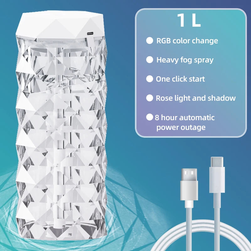 Air humidifier 1L aromatherapy spray essential oil diffuser household crystal lamp humidifier with night light