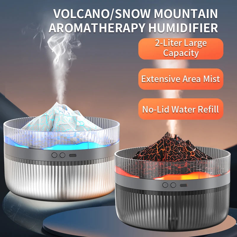 2L Car Volcano Air Humidifier Electric USB Aromatherapy Humidificadore Water Mist Diffuser Purifier Air Freshener Colorful Light