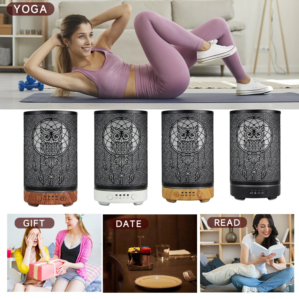 100ml Air Humidifier Hollow Owl Cool Mist Maker Fragrance Diffuser Home Office Essential Oil Aroma humidificador with LED Lights