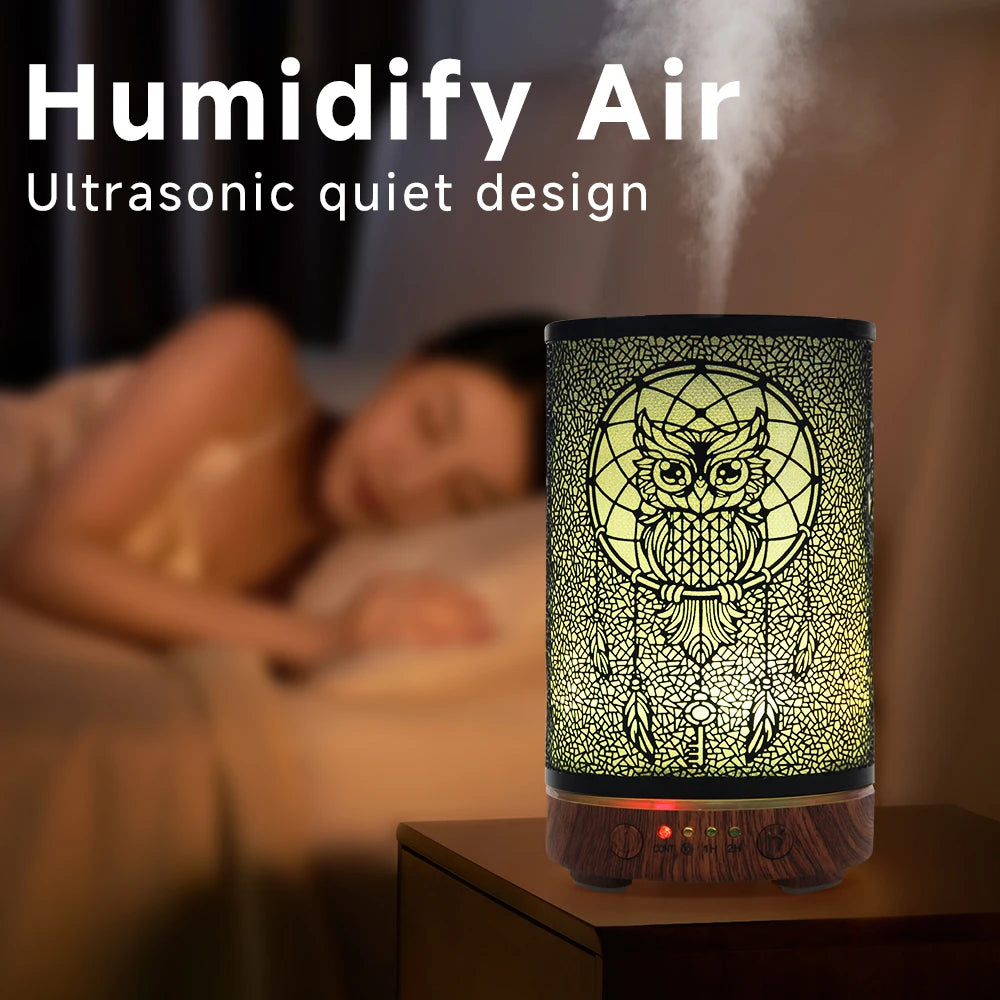 100ml Air Humidifier Hollow Owl Cool Mist Maker Fragrance Diffuser Home Office Essential Oil Aroma humidificador with LED Lights