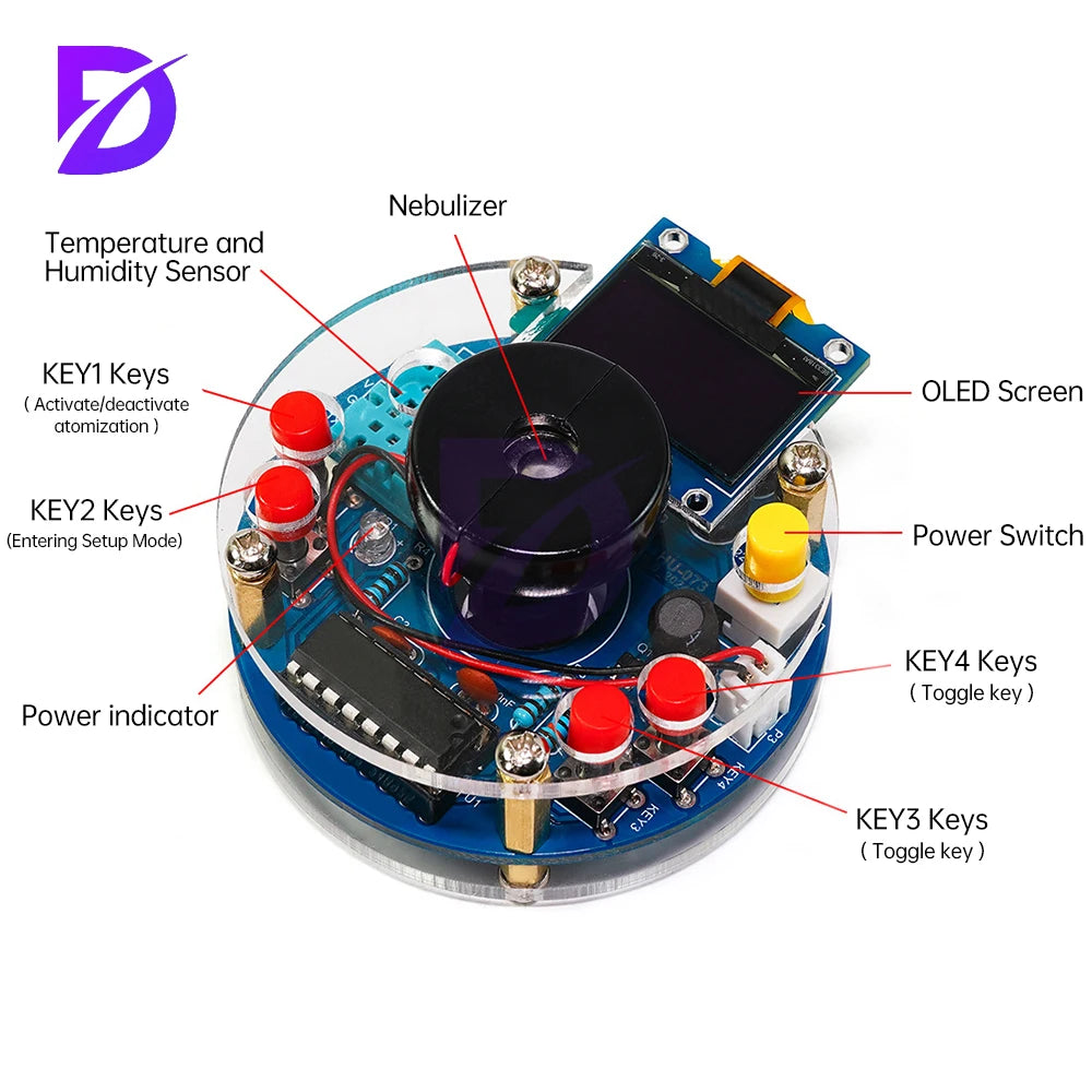 USB Humidifier Mist Electronic Diy Kit OLED Display Temperature And Humidity Spray Circuit Board Welding Exercise Parts