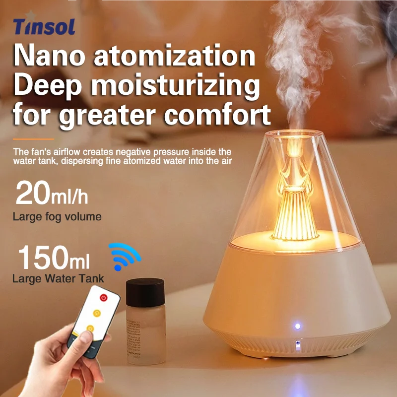 Air humidifier with night light and remote control. USB-powered small spray humidifier for home and office air purification