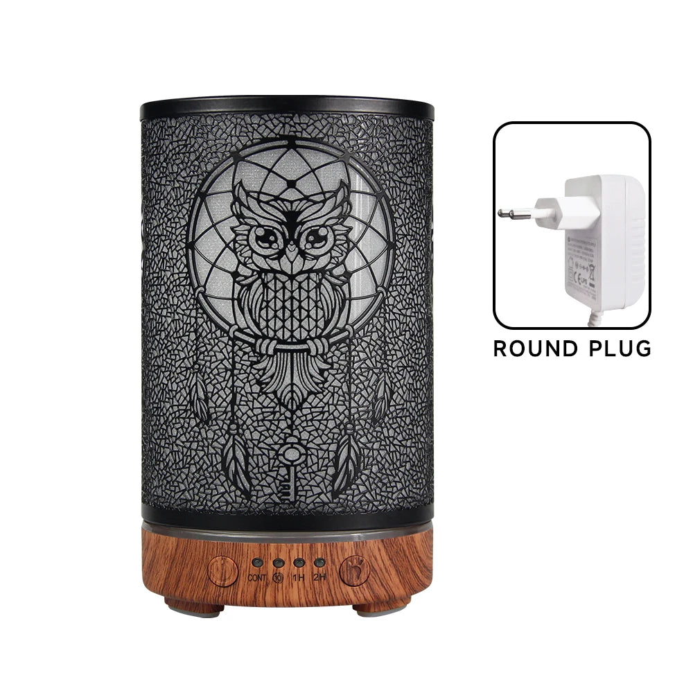 100ml Air Humidifier Hollow Owl Cool Mist Maker Fragrance Diffuser Home Office Essential Oil Aroma humidificador with LED Lights