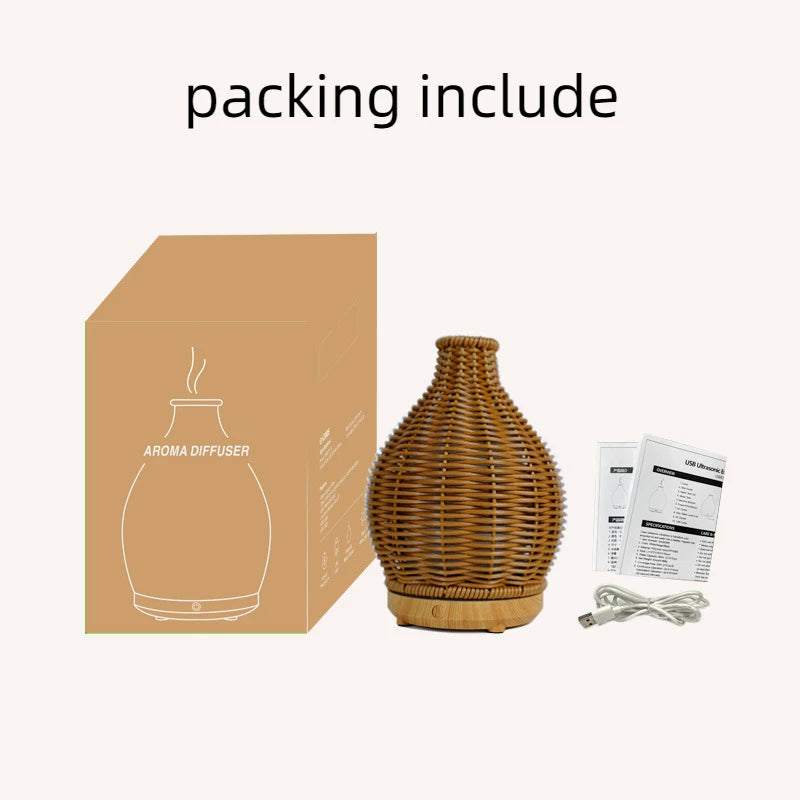 USB Air Humidifiers Imitation Rattan Essential Oil Diffuser Aroma Aromatherapy Diffusers with Waterless Auto Shut-Off Protection