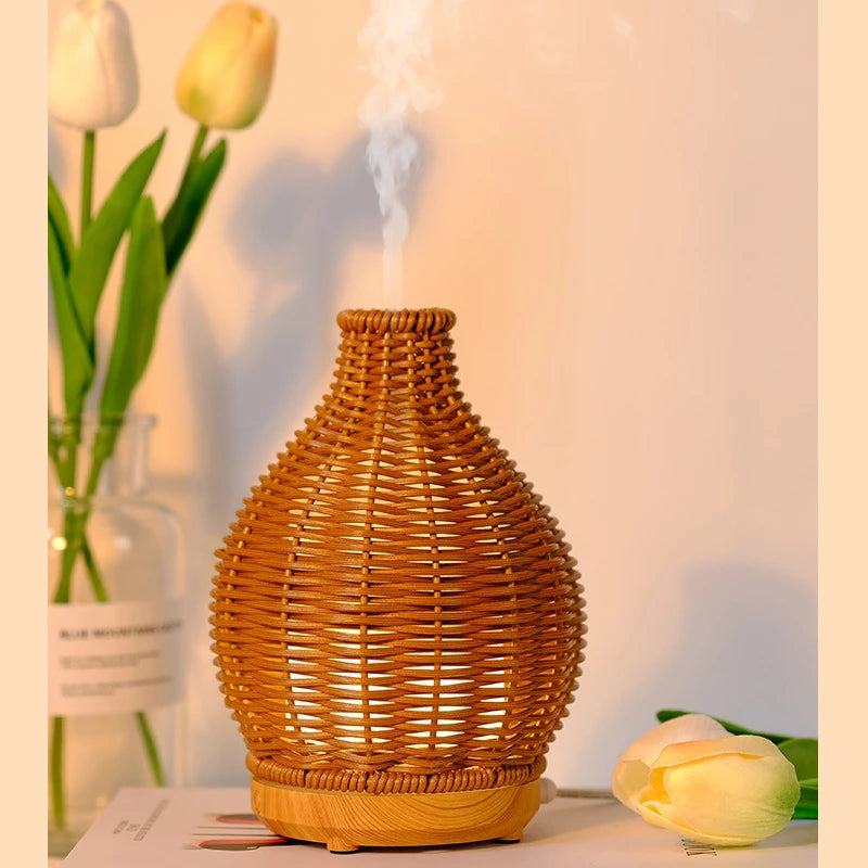 USB Air Humidifiers Imitation Rattan Essential Oil Diffuser Aroma Aromatherapy Diffusers with Waterless Auto Shut-Off Protection
