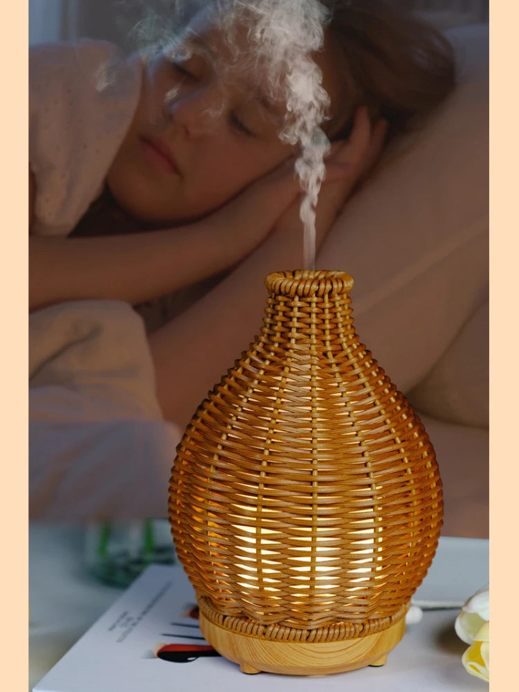 USB Air Humidifiers Imitation Rattan Essential Oil Diffuser Aroma Aromatherapy Diffusers with Waterless Auto Shut-Off Protection