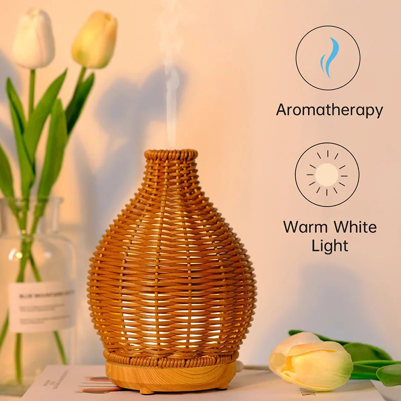 USB Air Humidifiers Imitation Rattan Essential Oil Diffuser Aroma Aromatherapy Diffusers with Waterless Auto Shut-Off Protection