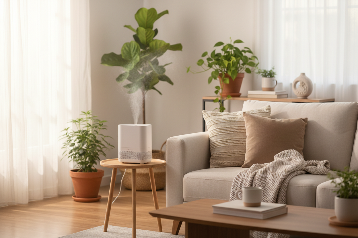 Cozy living room with humidifier